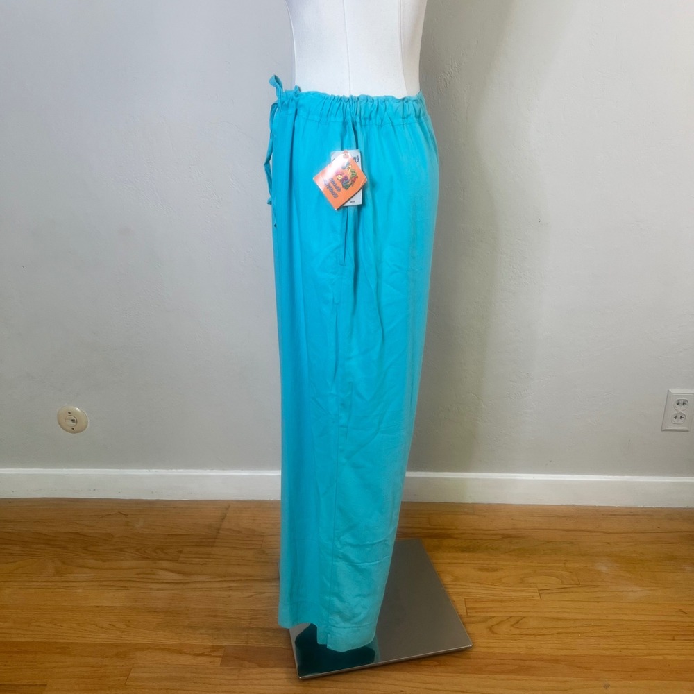Jams World Pants Solid Rayon Cyan Blue Curacao Womens Size XL New Wide Leg - Picture 3 of 15
